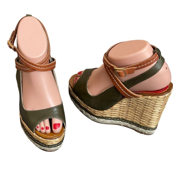 PALOMA BARCELO Platform
Leather Wicker Wedge Sandals
37 Olive/Brown Ankle Strap - Picture 3 of 16